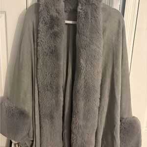 Gray Faux Fur Trimmed Women's Coat